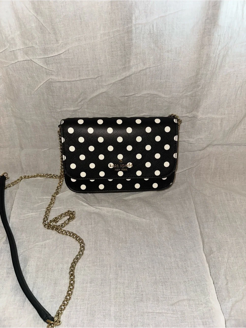 kate spade Black and White Polka Dot Chain Crossbody Bag